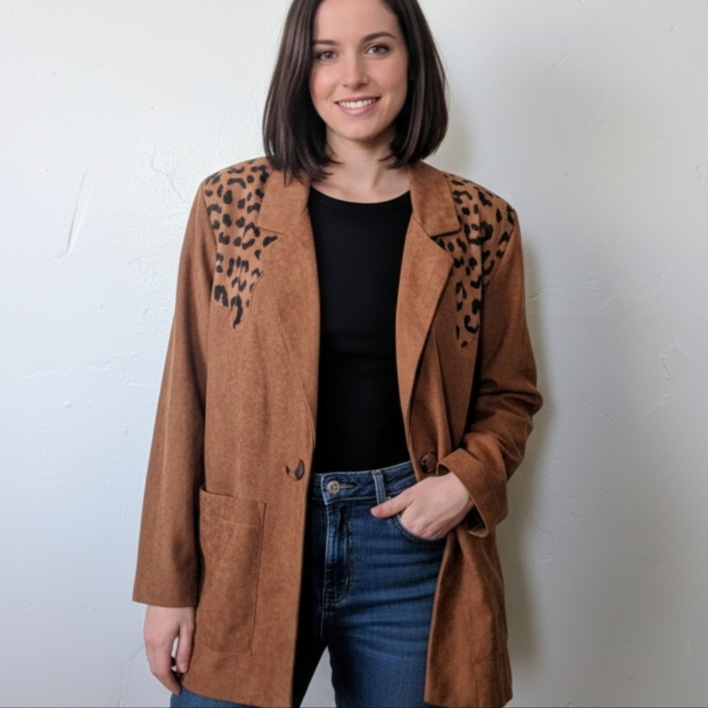 Vintage Jay Jacobs Faux Suede Cognac Cheetah 80s 90s Women's Jacket